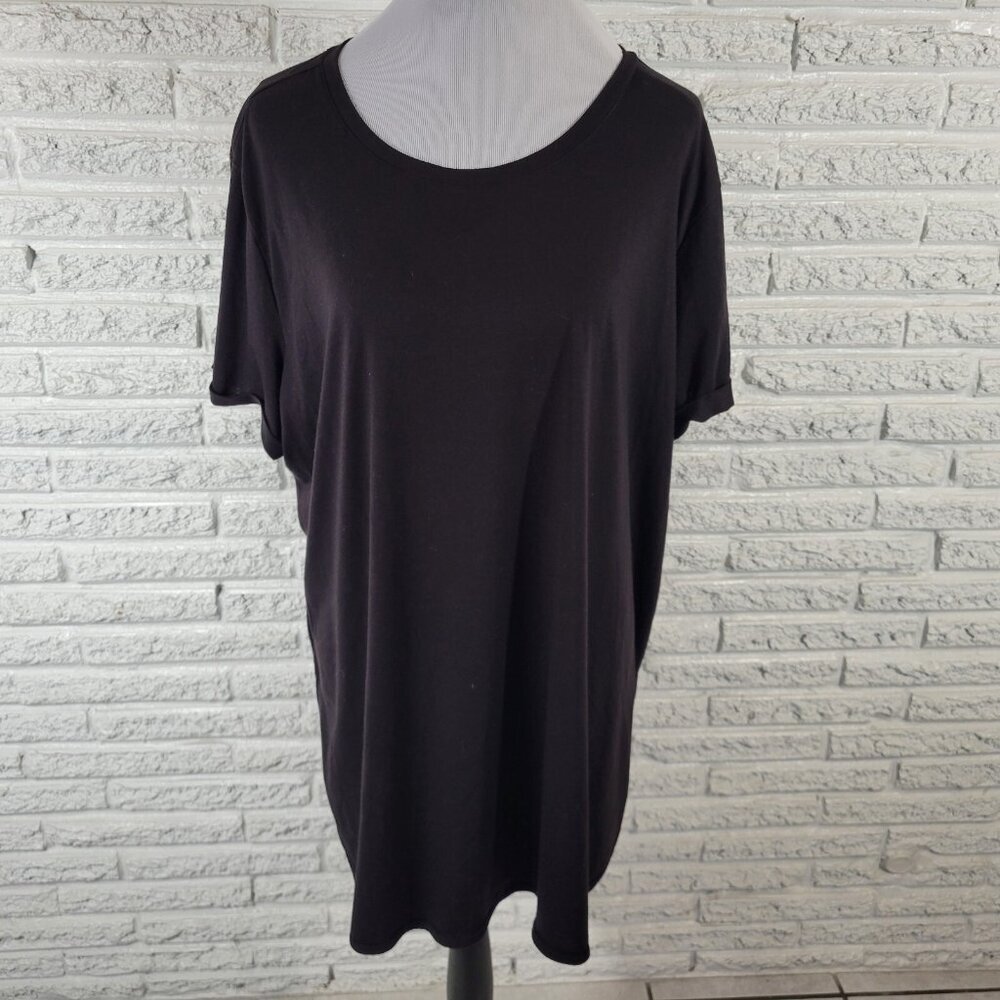 Tek Gear 2X Black Tee Plus Size Short Sleeve Crew Neck Jersey Stretch BLA29E